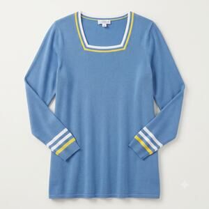 Susan Graver Womens L Coastal Nautical Preppy Square-Neck Tipped Sweater Top